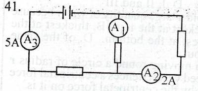The circuit contains three ammeters A1, A2 and A3 with readings of A2 and A3 shown as indicated in the diagram. Determine the reading of A1.



