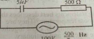The diagram above is an illustration of an a.c. circuit.Calculate the reactance of the capacitor.
