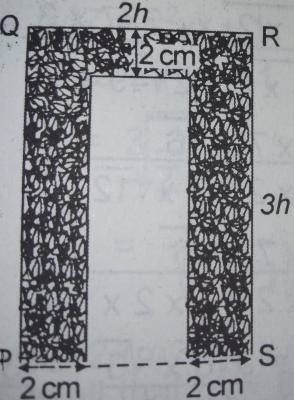 In the figure, PQRS is a rectangle. If the shaded area is 72 sq. cm, find h.
