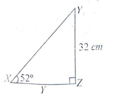 In XYZ, |YZ| = 32cm, < YXZ 53\(^o\) and XZY = 90\(^o\). Find, correct to the nearest centimetre, |XZ|