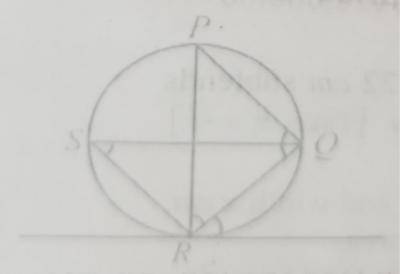 In the diagram, RT is a tangent to the circle at R, < PQR = 70\(^o\), < QRT = 52\(^o\), < QSR and < PRQ = x.  Calculate the variance of 2, 4, 7, 8 and 9 