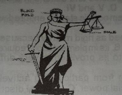 The blindfold on the symbol of the woman in the image indicates that laws must be applied
