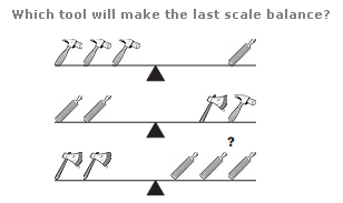 Which tool will make the last scale balance?
