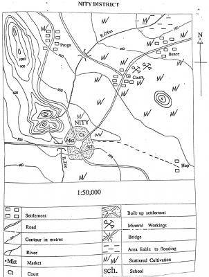 In which settlement is mining practised in the mapped area?
