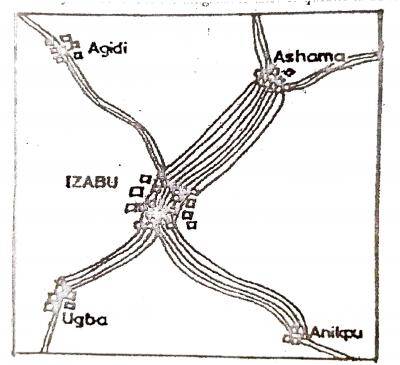 The image below shows the volume and direction of passenger traffic between IZABU town and its surrounding towns in the year 2001.

Scale: 1 line represents 1,500 persons

 

 How many passengers travelled between IZABU and Ashama?
