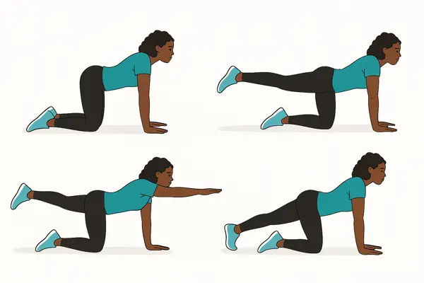 Bird-dog exercise to strengthen core stability and relieve back pain